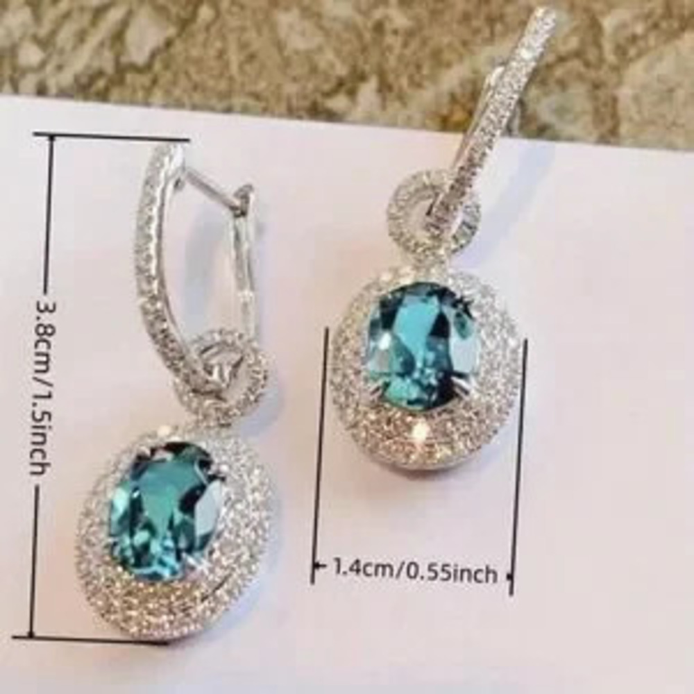 Luxurious Blue Diamond Dangle Earrings - Picture 4 of 7